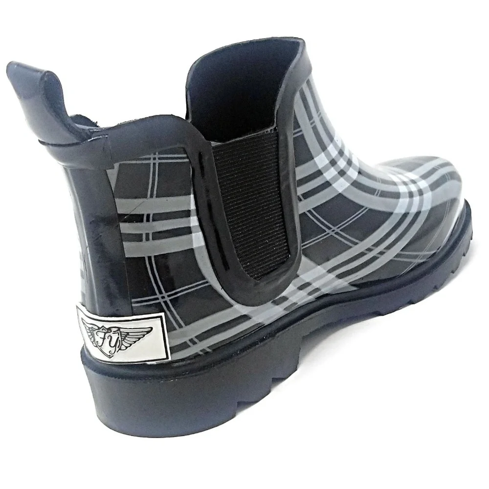 Women's Ankle Rubber Rain Boots, Rb-3168, Plaid
